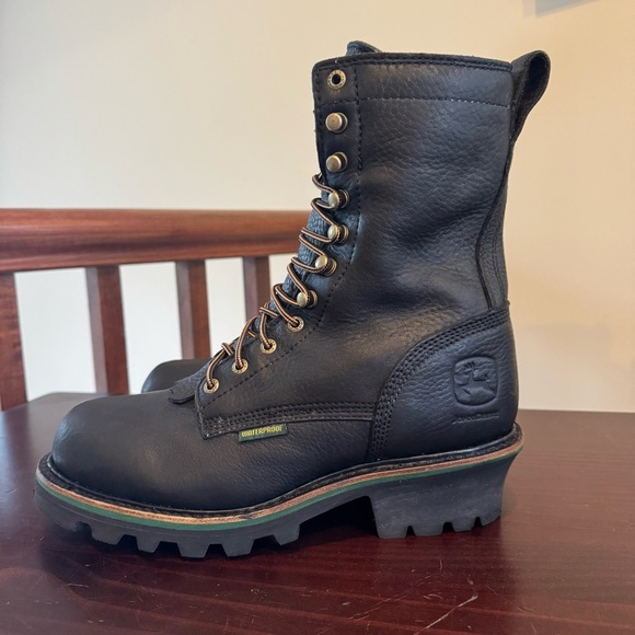 John Deere black leather boots Kiltie Tall lace up steel toe logger miner 8.5 - Picture 4 of 16